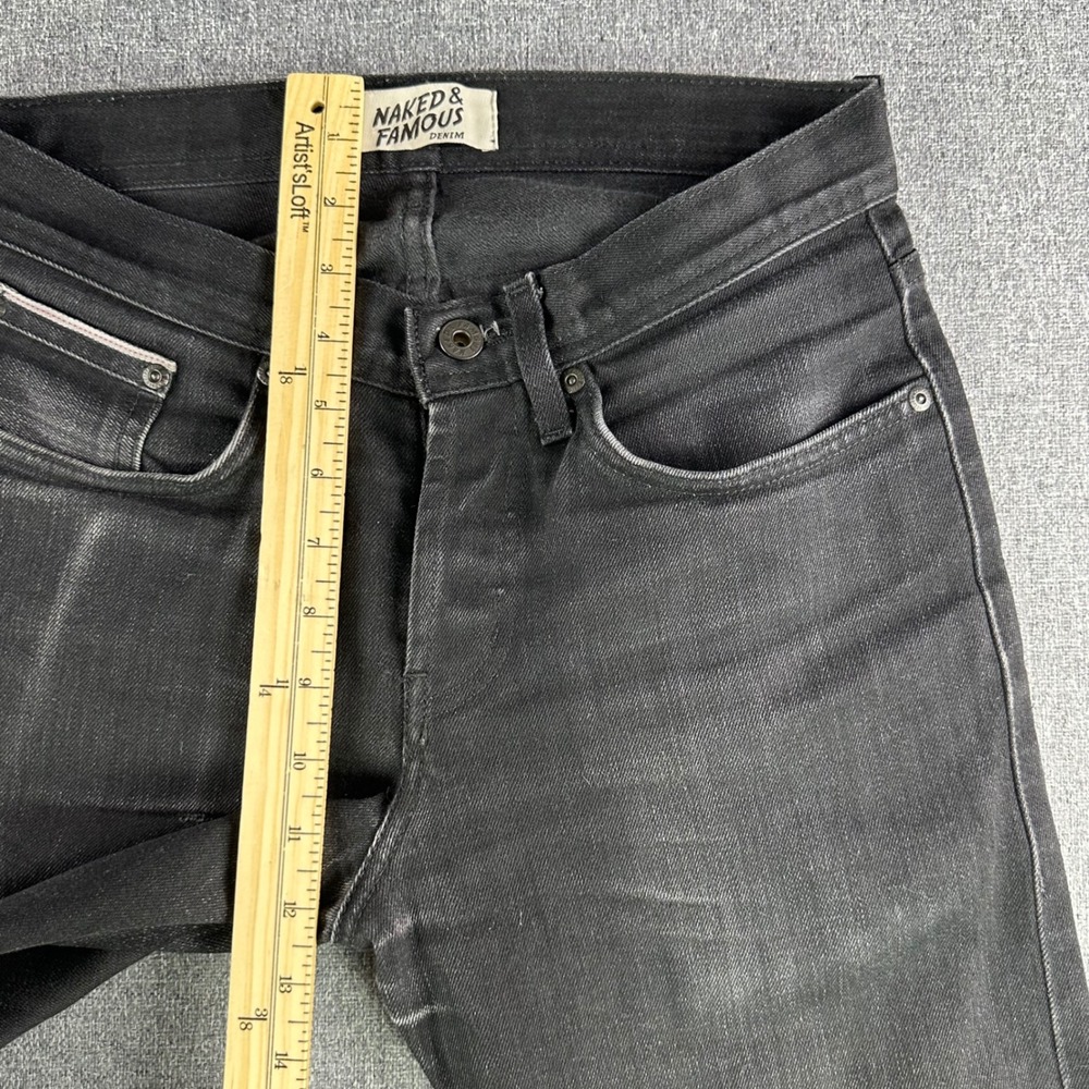 Naked & Famous Jeans Mens 28 Weird Guy Black Cobra Stretch Selvedge Button Fly - Picture 10 of 12
